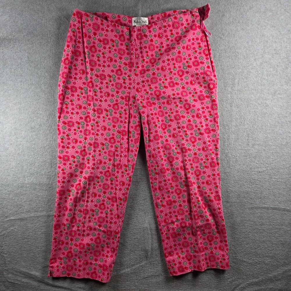 Madison Studio Cropped Pants Womens 14 Pink Floral Ditsy Print Side Zip Cotton - Picture 2 of 8